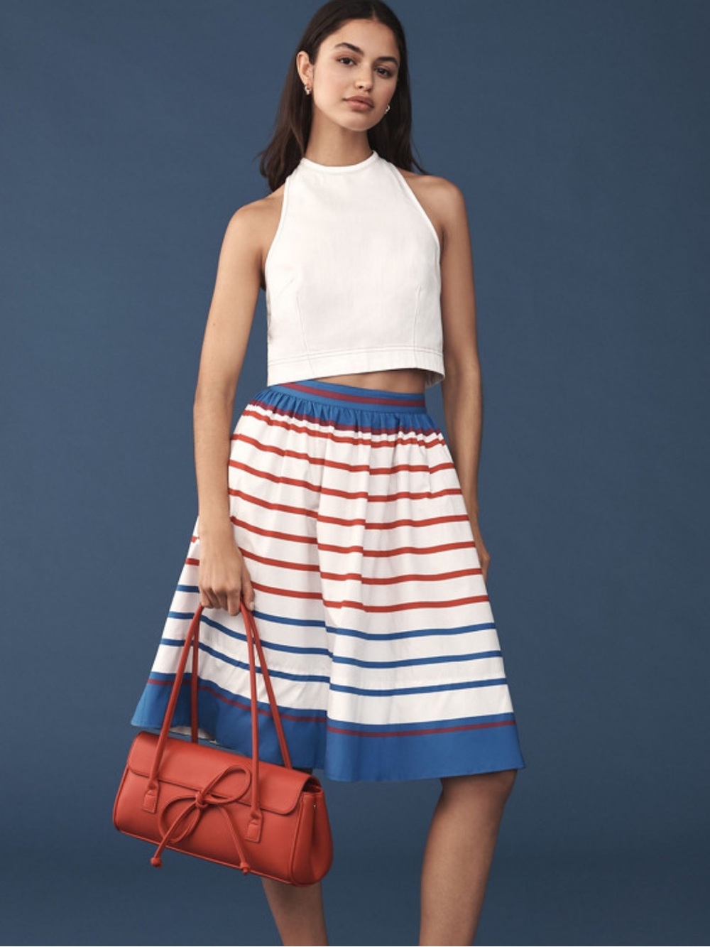 Maeve The Jackie Poplin Striped Knee Length Skirt M